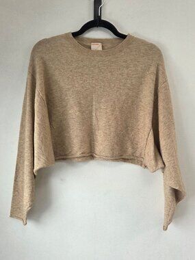 Kerisma Angora Blend Cropped Beige Sweater Boxy Cozy Quiet Luxury Women's OS